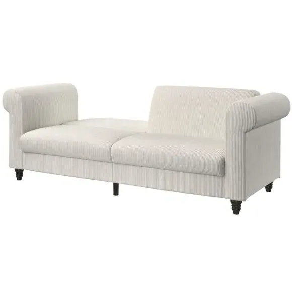 3-Seater Sofa Bed with Recliner - Cream, Corduroy