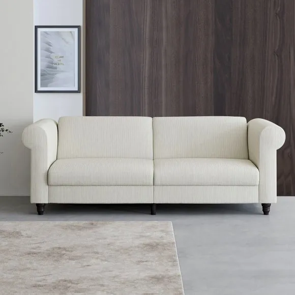 3-Seater Sofa Bed with Recliner - Cream, Corduroy