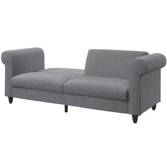 3-Seater Sofa Bed with Recliner - Grey, Corduroy