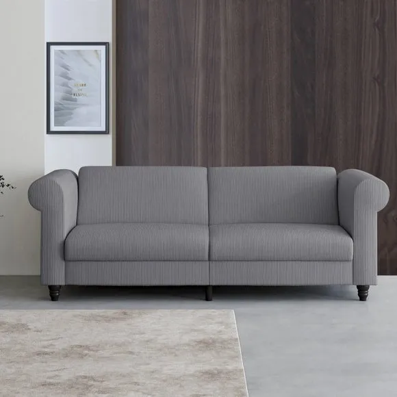 3-Seater Sofa Bed with Recliner - Grey, Corduroy