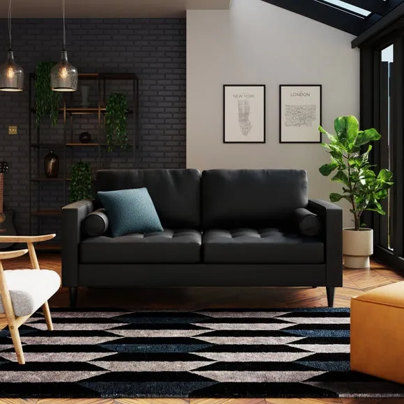 3-Seater Sofa Bed with Storage - Black, Faux Leather