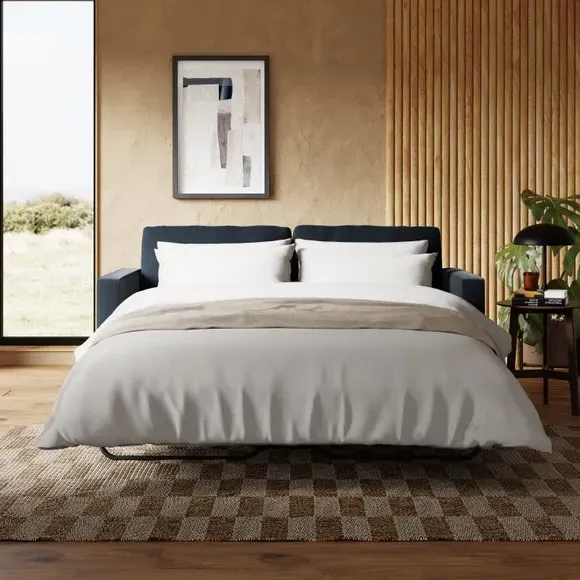 3-Seater Sofa Bed with Storage - Blue, Velvet image