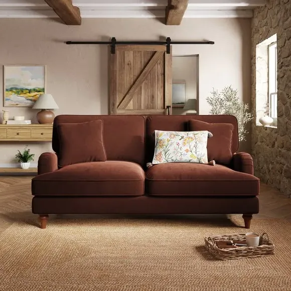 3-Seater Sofa Bed with Storage - Chestnut, Velvet