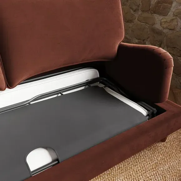 3-Seater Sofa Bed with Storage - Chestnut, Velvet