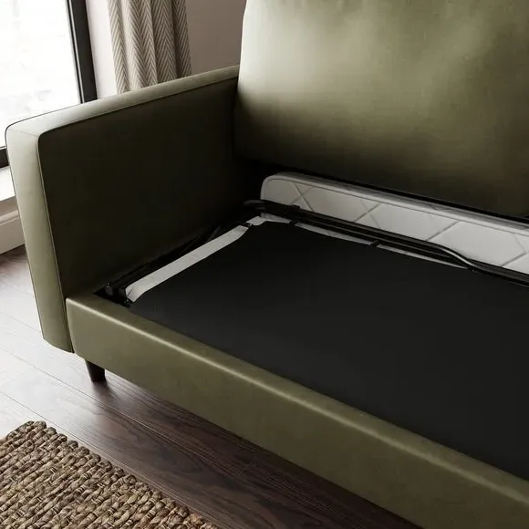 3-Seater Sofa Bed with Storage - Green, Faux Leather