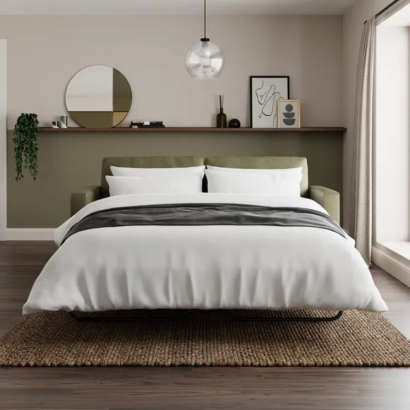 3-Seater Sofa Bed with Storage - Green, Faux Leather