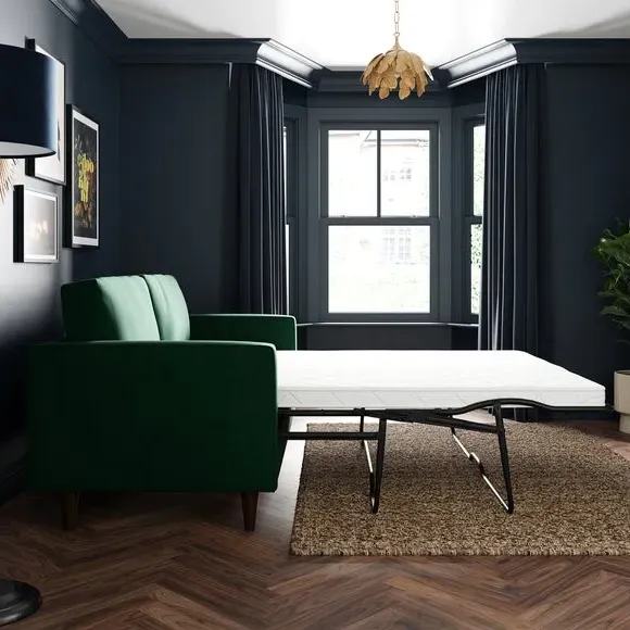 3-Seater Sofa Bed with Storage - Green, Velvet