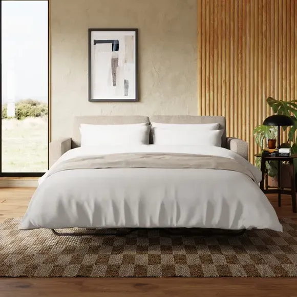 3-Seater Sofa Bed with Storage - Natural, Boucle image