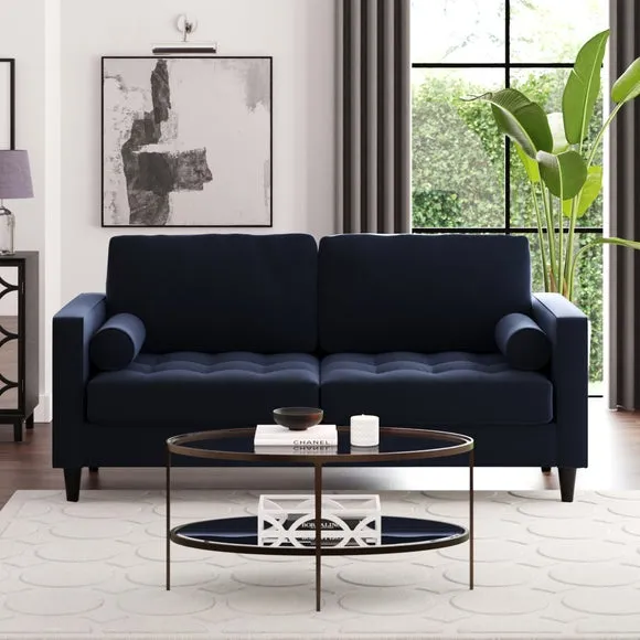3-Seater Sofa Bed with Storage - Navy, Velvet