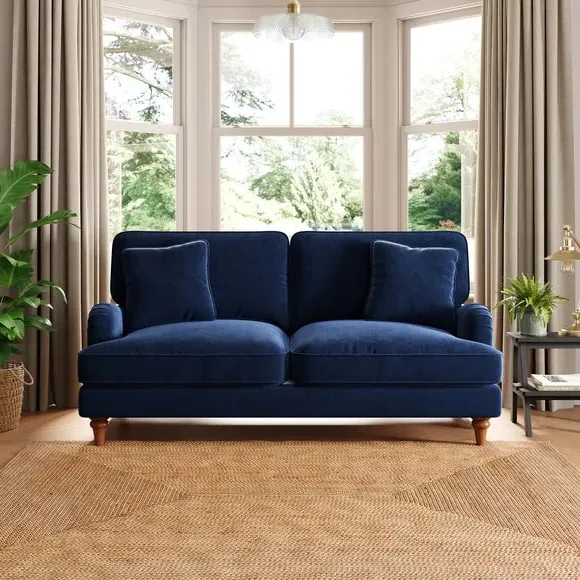 3-Seater Sofa Bed with Storage - Navy, Velvet