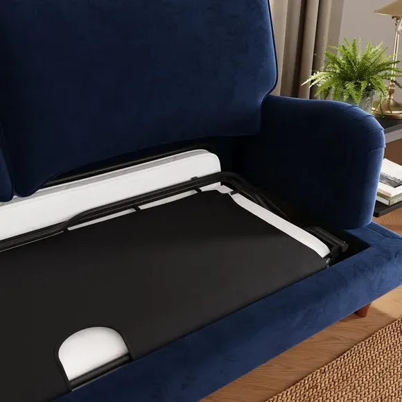 3-Seater Sofa Bed with Storage - Navy, Velvet