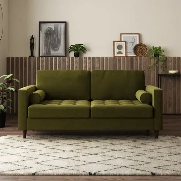 3-Seater Sofa Bed with Storage - Olive, Velvet