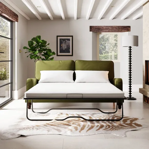 3-Seater Sofa Bed with Storage - Olive, Velvet