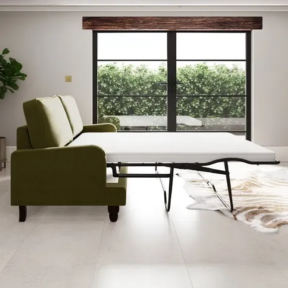 3-Seater Sofa Bed with Storage - Olive, Velvet
