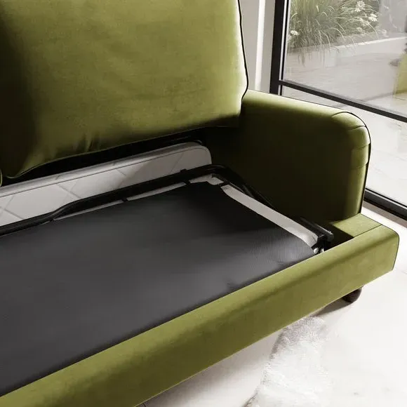 3-Seater Sofa Bed with Storage - Olive, Velvet