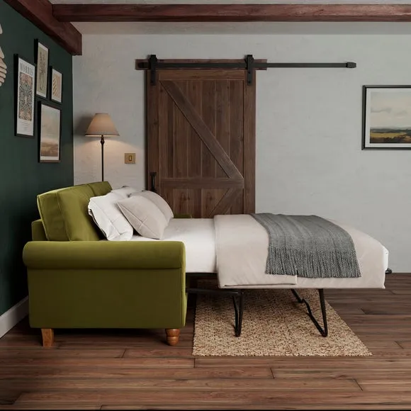 3-Seater Sofa Bed with Storage - Olive, Velvet