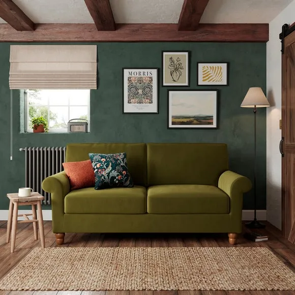 3-Seater Sofa Bed with Storage - Olive, Velvet