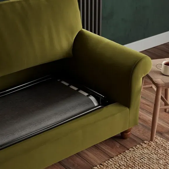 3-Seater Sofa Bed with Storage - Olive, Velvet