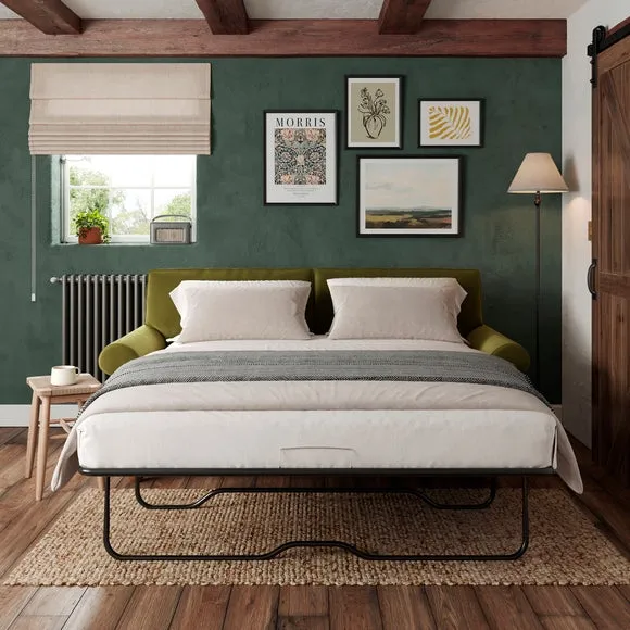 3-Seater Sofa Bed with Storage - Olive, Velvet