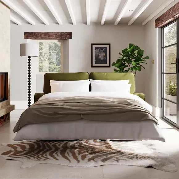 3-Seater Sofa Bed with Storage - Olive, Velvet