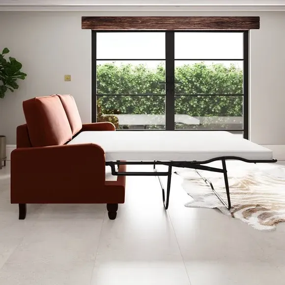3-Seater Sofa Bed with Storage - Orange, Velvet