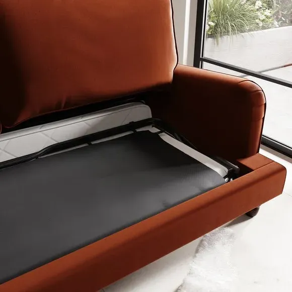 3-Seater Sofa Bed with Storage - Orange, Velvet