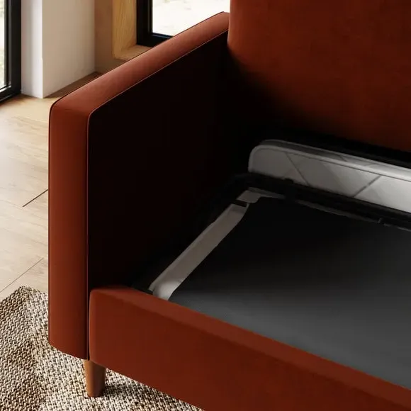 3-Seater Sofa Bed with Storage - Orange, Velvet