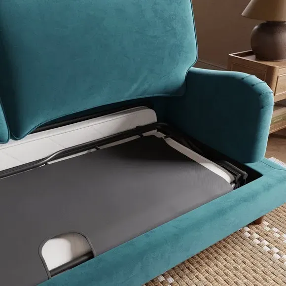 3-Seater Sofa Bed with Storage - Petrol, Velvet