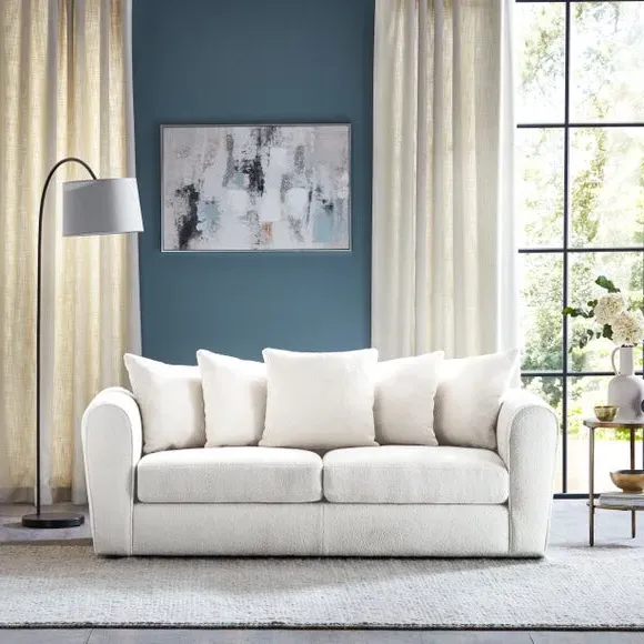 3-Seater Sofa Curved Quilted Arms - Ivory, Sherpa