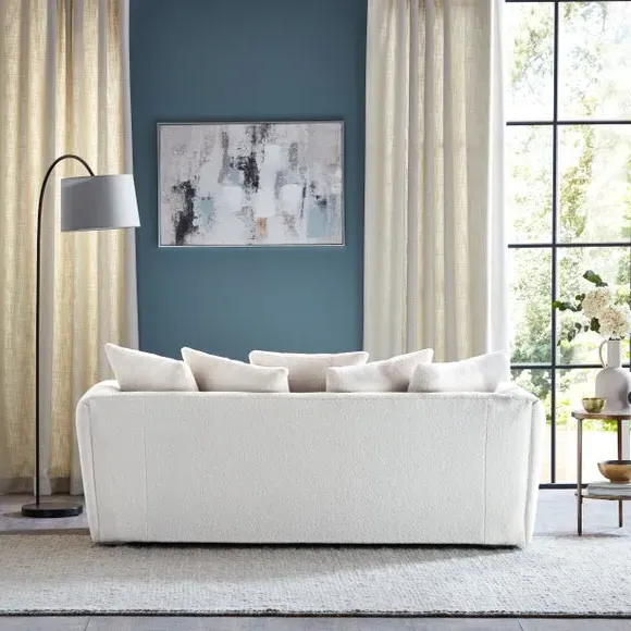 3-Seater Sofa Curved Quilted Arms - Ivory, Sherpa