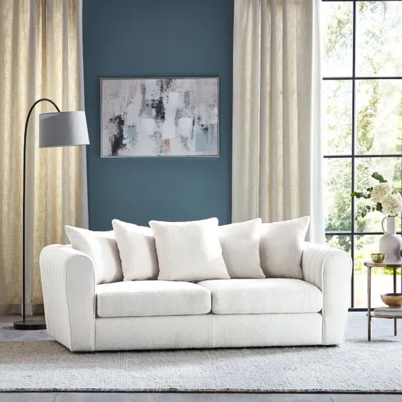 3-Seater Sofa Curved Quilted Arms - Ivory, Sherpa image