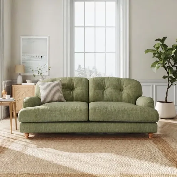 3-Seater Sofa - Green, Faux Linen
