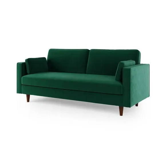 3-Seater Sofa Plain Design - Green, Velvet