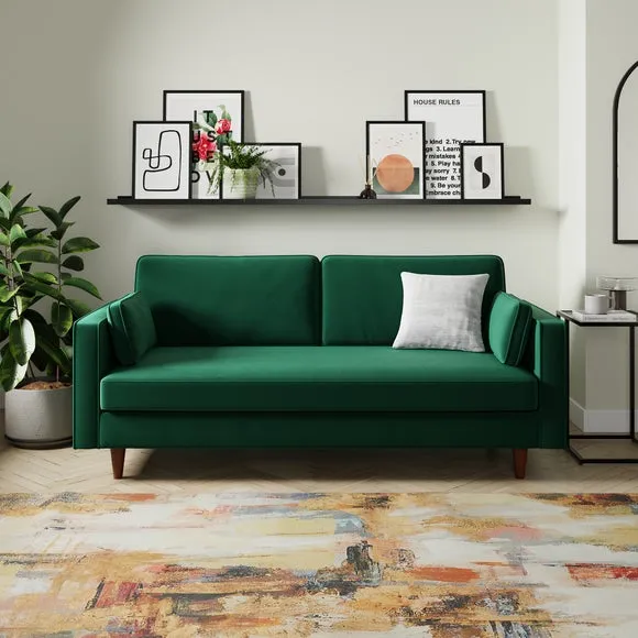 3-Seater Sofa Plain Design - Green, Velvet image
