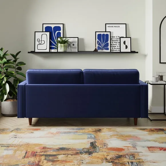3-Seater Sofa Plain Design - Indigo, Velvet