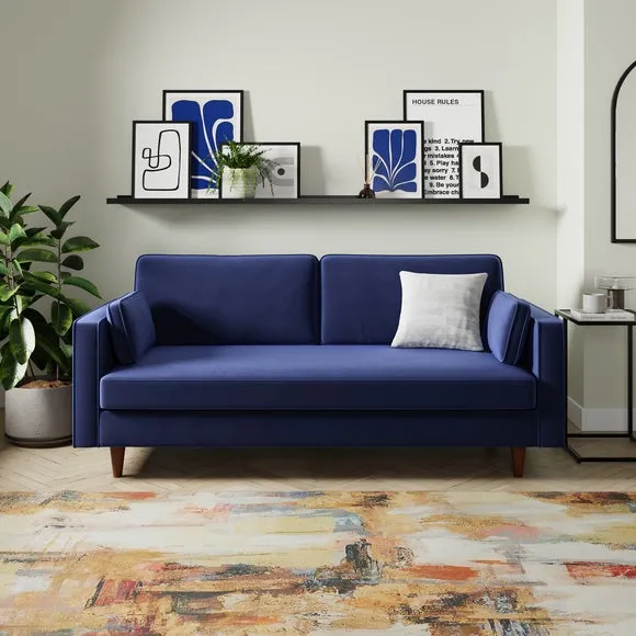 3-Seater Sofa Plain Design - Indigo, Velvet