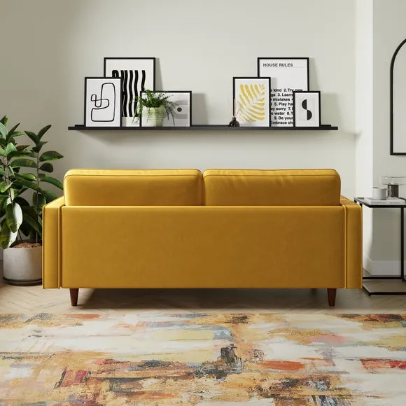 3-Seater Sofa Plain Design - Yellow, Velvet