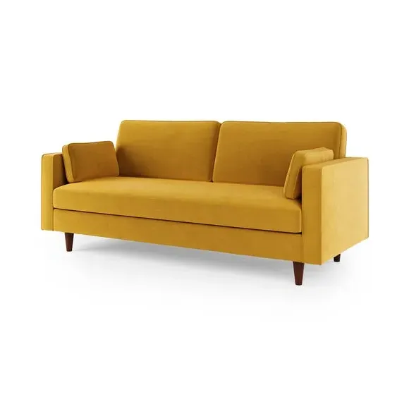 3-Seater Sofa Plain Design - Yellow, Velvet