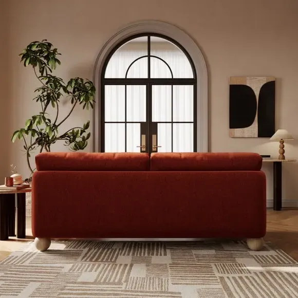3-Seater Sofa with Ball Feet - Terracotta, Chenille