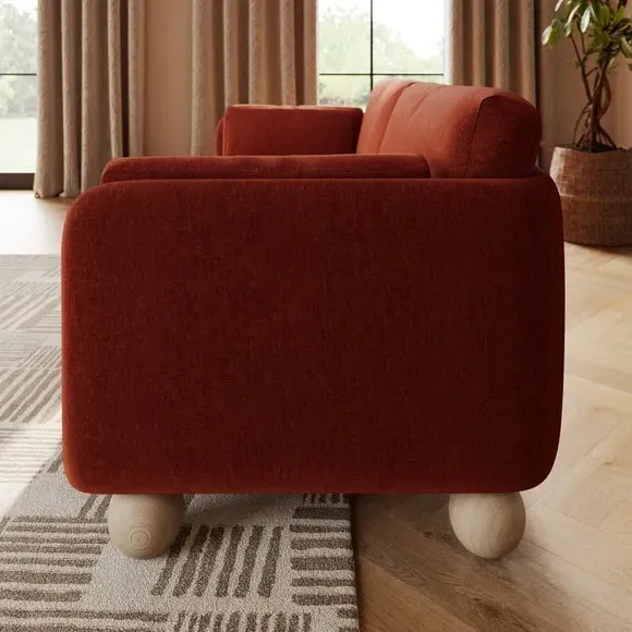 3-Seater Sofa with Ball Feet - Terracotta, Chenille