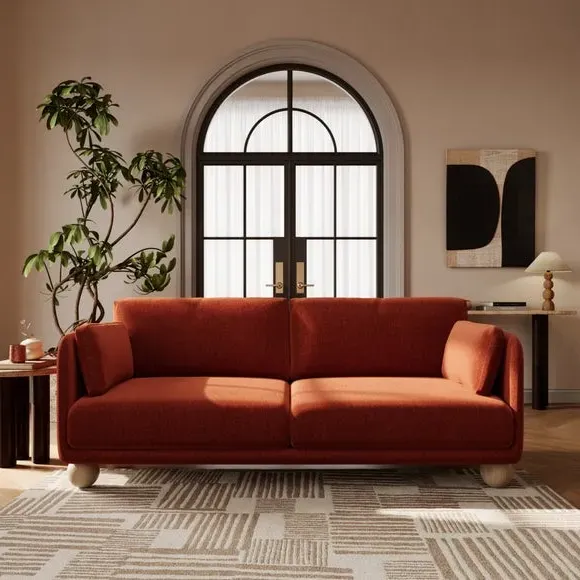 3-Seater Sofa with Ball Feet - Terracotta, Chenille
