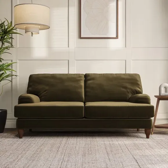 3-Seater Sofa with Bandaged Arms - Olive, Velvet