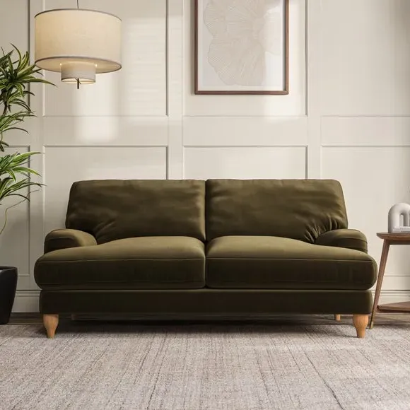 3-Seater Sofa with Bandaged Arms - Olive, Velvet