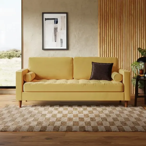 3-Seater Sofa with Button Detail - Gold, Velvet image