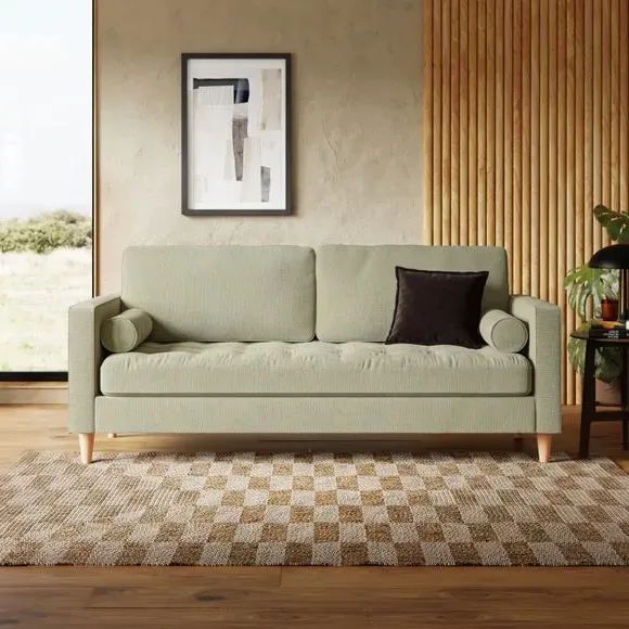 3-Seater Sofa with Button Detail - Sage, Chenille image