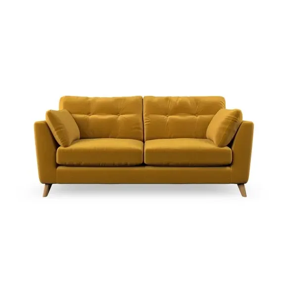 3-Seater Sofa with Button Details - Amber Gold