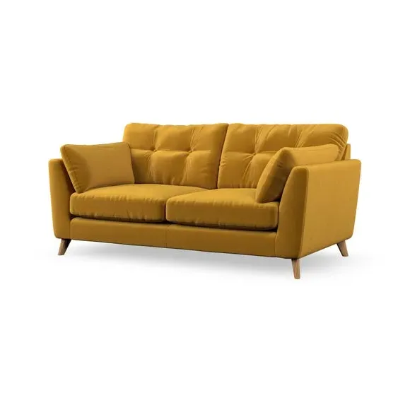 3-Seater Sofa with Button Details - Amber Gold