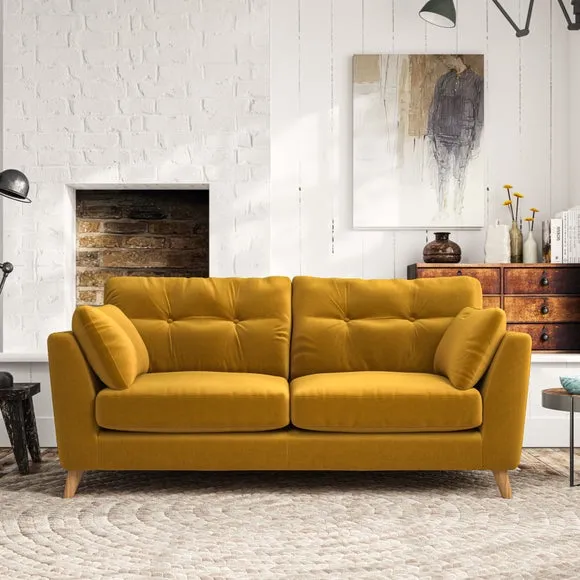 3-Seater Sofa with Button Details - Amber Gold image
