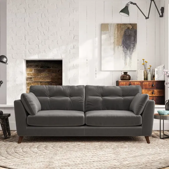 3-Seater Sofa with Button Details - Charcoal