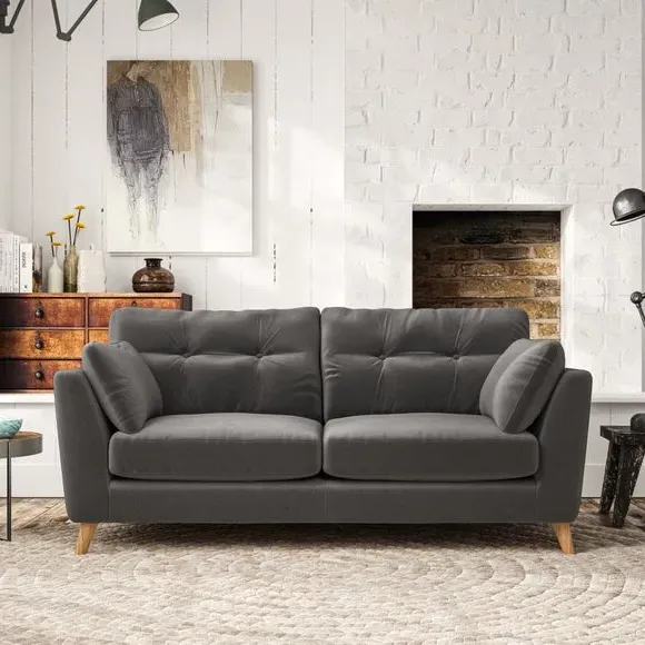 3-Seater Sofa with Button Details - Charcoal